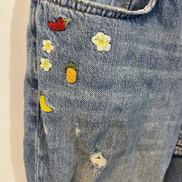 Free People We The Free Embroidered Fruit Straight Leg Distressed Jeans 26 - Picture 5 of 9